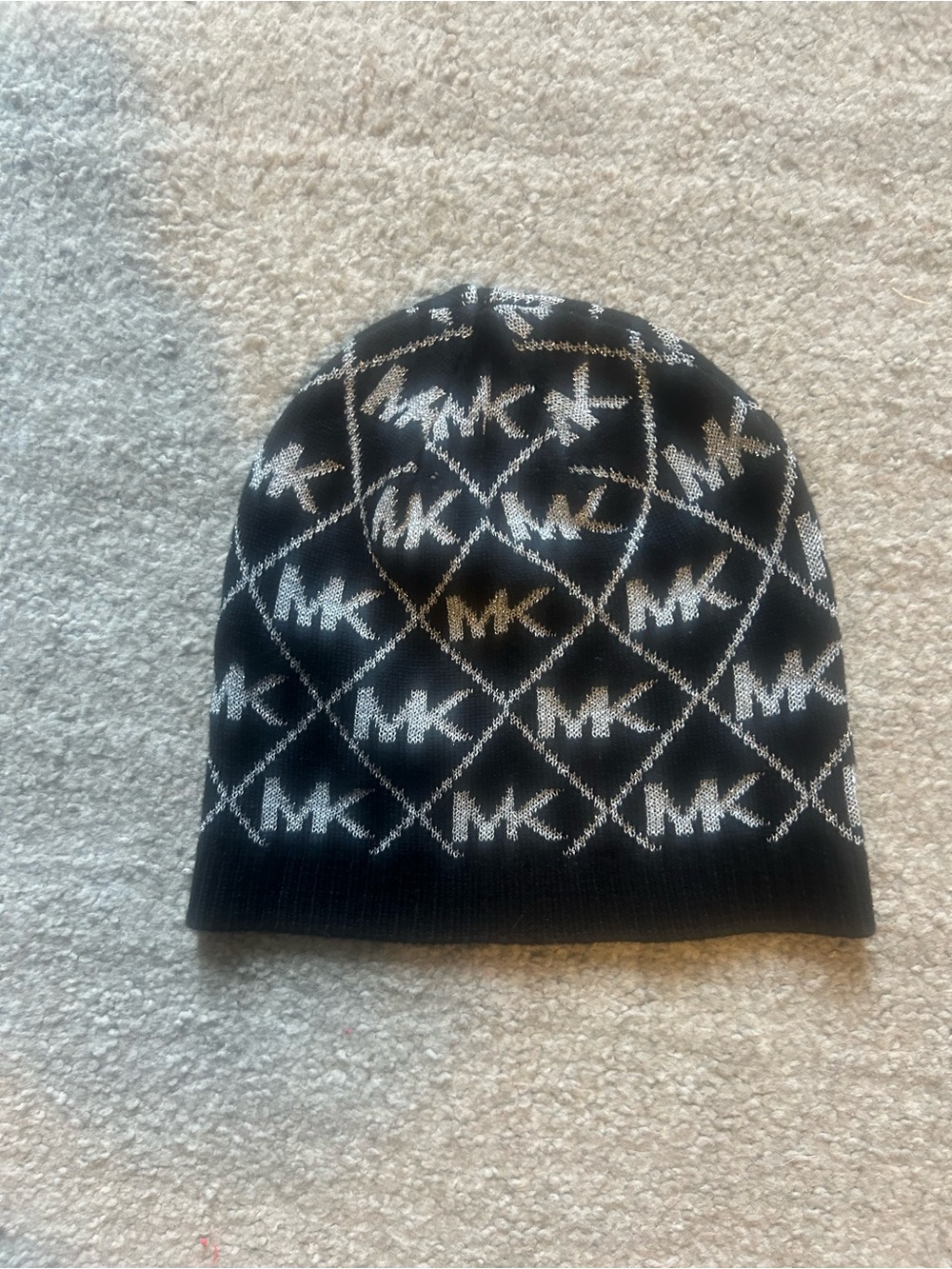 MICHAEL Michael Kors Black & Silver MK Pattern Knit Hat